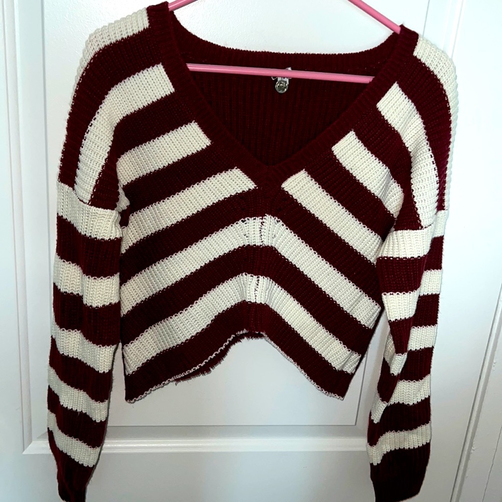 Striped self Cropped Medium sweater